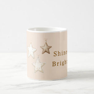 Peach Cream Ivory Brown Stars Coffee Mug