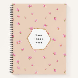 Peach Cream Japanese Pink Tulip Floral Pattern Notebook