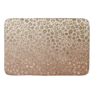 Peach Cream Ombre Gold Glitter Leopard Print  Bath Mat