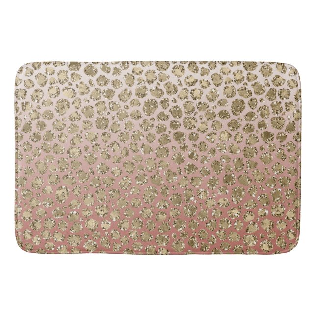 Peach Cream Ombre Gold Glitter Leopard Print  Bath Mat (Front)