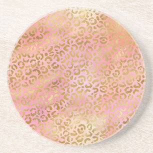 Peach Cream Pink Yellow Gold Leopard Print Tie Dye Coaster