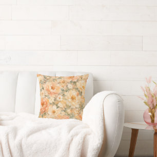 Peach Cream Romantic Bloom Home Décor Cushion