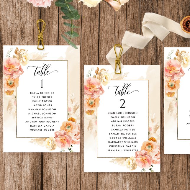 Peach, Cream Seating Plan Cards with Guest Names (Creator Uploaded)