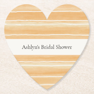 Peach Cream Stripes Bridal Shower Paper Coaster