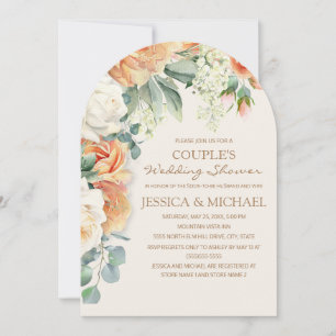 Peach Cream Watercolor Floral Arch Couple's Shower Invitation