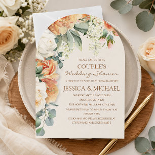 Peach Cream Watercolor Floral Arch Couple's Shower Invitation