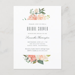 Peach & Cream Watercolor Floral Bridal Shower Invitation Postcard