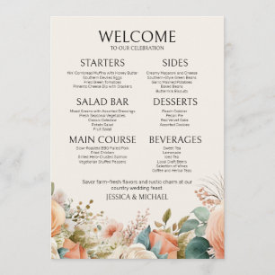 Peach Cream Watercolor Floral Wedding Menu