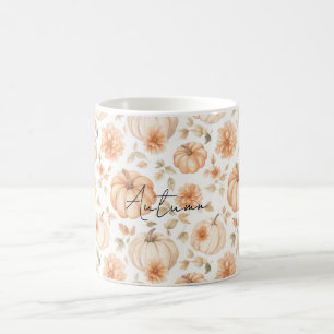 Peach Cream White Flowers Pumpkins Coffee Mug