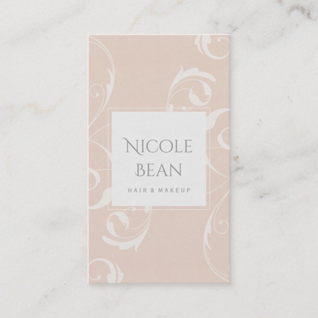 Peach & Creamy White Floral Swirl Elegant Chic Business Card (Front)