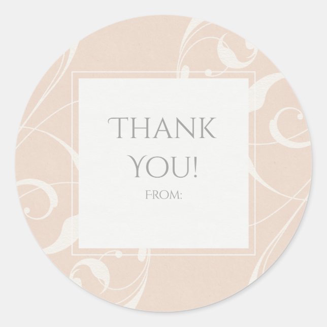 Peach & Creamy White Floral Swirl Elegant Wedding Classic Round Sticker (Front)
