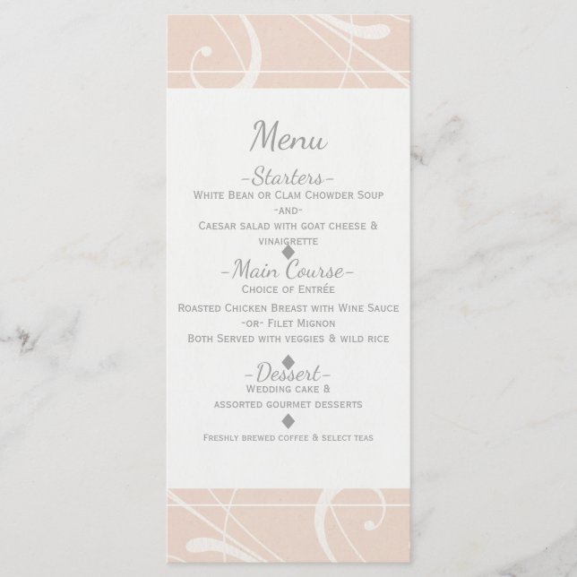Peach & Creamy White Floral Swirl Wedding Menu (Front)