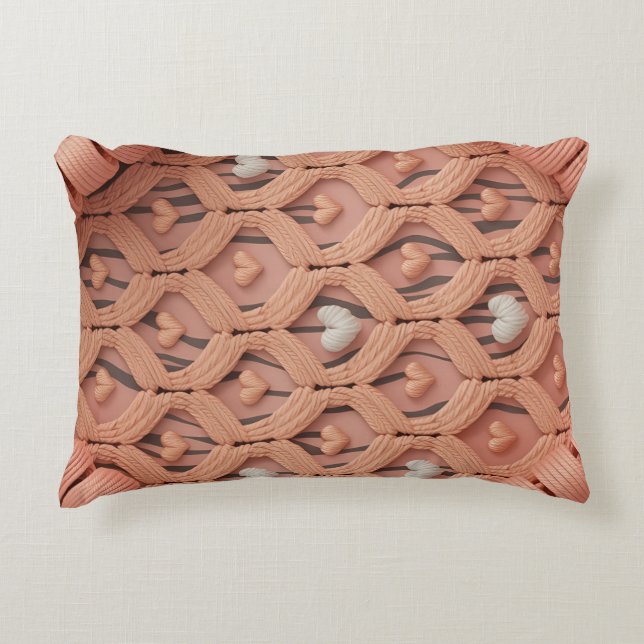 Peach Crochet Tiger Pattern Pillow Cover  (Front)