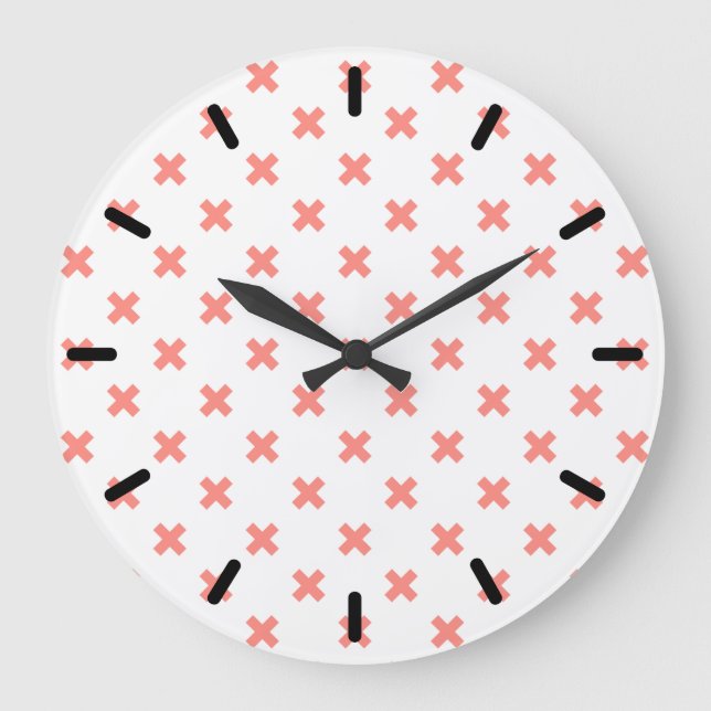 Peach cross stitches on white large clock (Front)