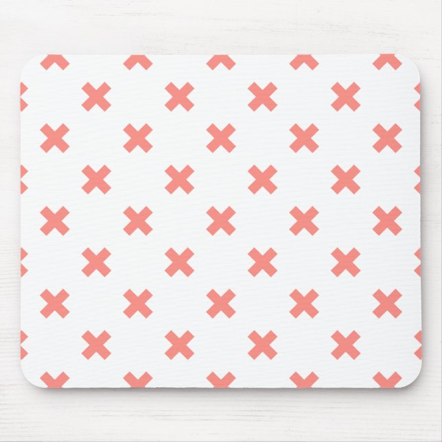 Peach cross stitches on white mouse pad (Front)