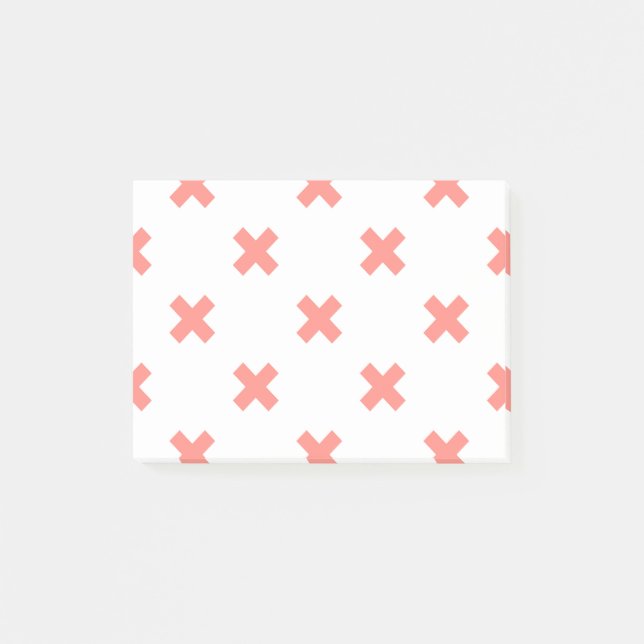 Peach cross stitches on white post-it notes (Front)