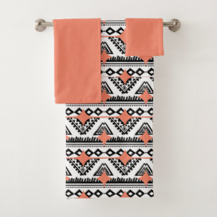 peach crush aztec pattern  flip flops bath towel set