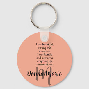 Peach Custom Name Motivational Quote   Key Ring