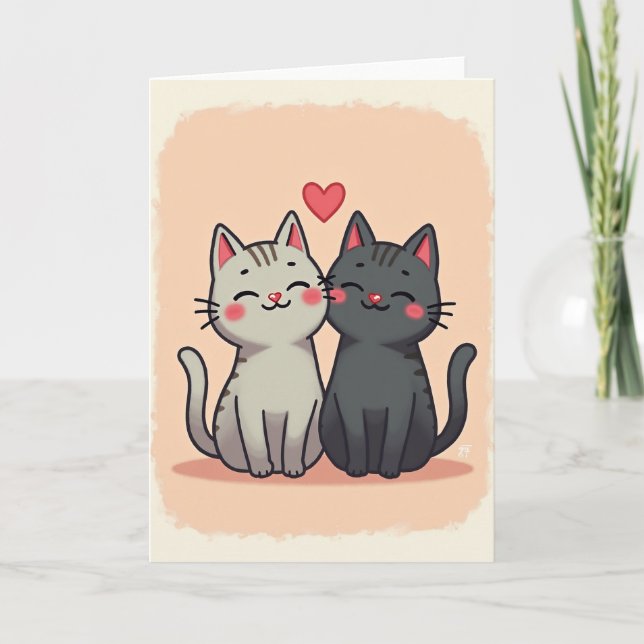 Peach Cute Cats Love Card (Front)