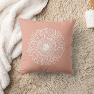 Peach Cute Graphic Sunflower Sketch Floral  Cushion