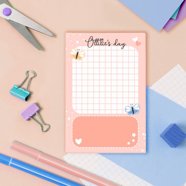 Peach Cute Hearts Stars Butterflies Add Name Post-it Notes (Creator Uploaded)