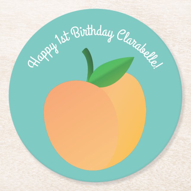 Peach Cute Kid's Birthday Party Round Paper Coaster (Front)