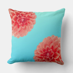 Peach Dahlia & Aqua Blue Cushion