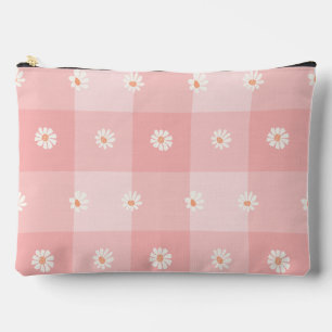 Peach Daisy Checkerboard Accessory Pouch