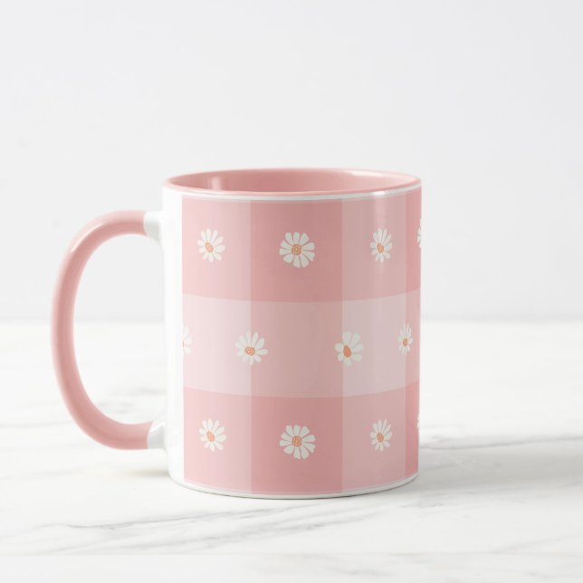 Peach Daisy Checkerboard Mug (Left)