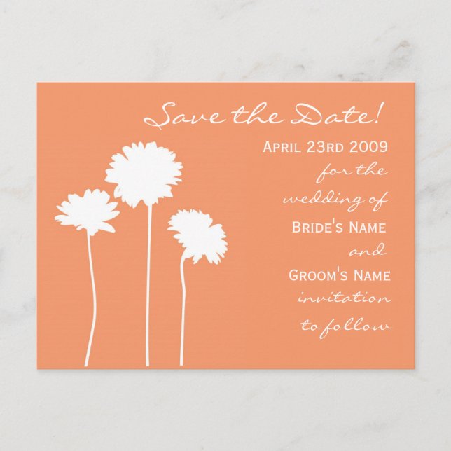 Peach Daisy Save the Date Announcement Postcard (Front)