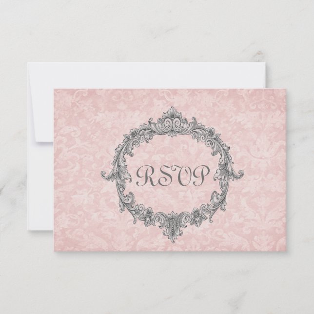 Peach Damask Vintage RSVP Wedding Response (Front)