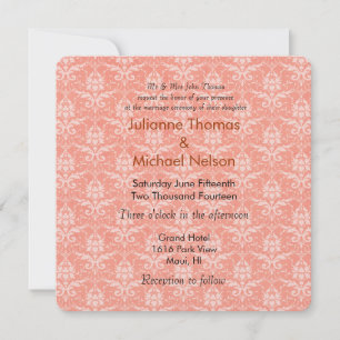 Peach Damask Wedding Invitation