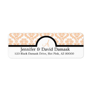 Peach Damask Wedding Monogram Labels