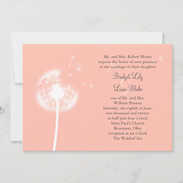 Peach Dandelion Wedding Invitation (Front)