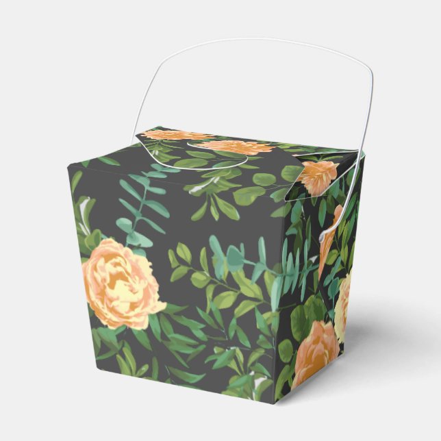 Peach Dark Grey Wedding Roses Floral Favour Box (Front Side)