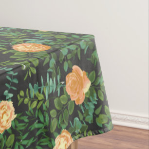 Peach Dark Grey Wedding Roses Floral Tablecloth