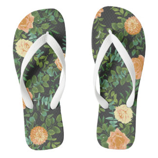 Peach Dark Grey Wedding Roses Floral Thongs