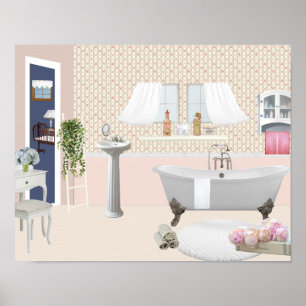Peach Decorative Bathroom Poster with claw foot ba