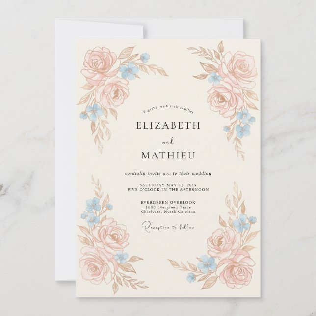 Peach Delicate Botanical Wedding Invitation (Front)
