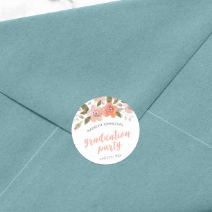 Peach Delicate Floral Graduate Graduation Party Classic Round Sticker
