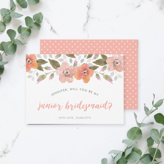 Peach Delicate Floral Junior Bridesmaid Invitation (Creator Uploaded)