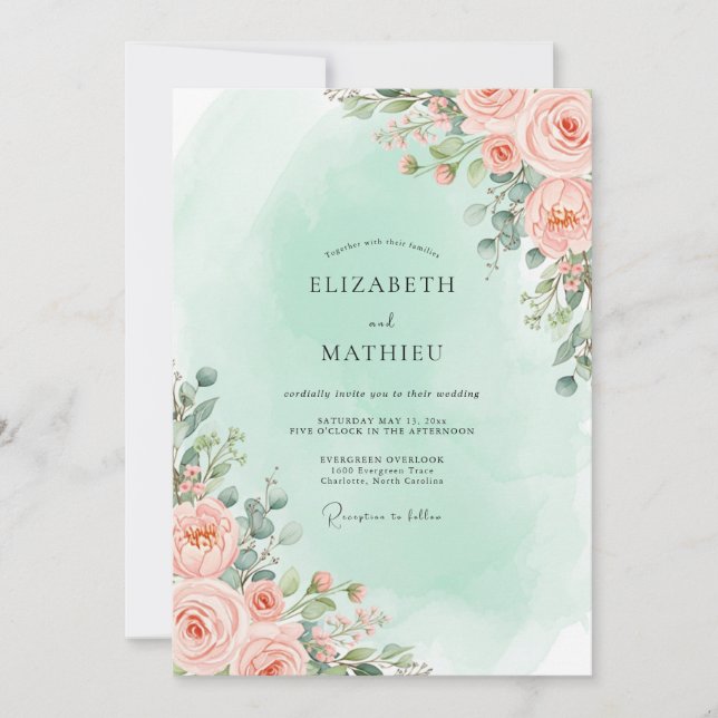 Peach Delicate Floral Wedding Invitation (Front)