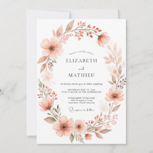 Peach Delicate Watercolor Spring Wedding Invitation