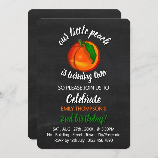 Peach Design, Our Little Peach, Birthday Invitation (Front/Back)