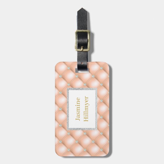 PEACH DIAMOND  GLITTER CUSTOM LUGGAGE TAG (Front Vertical)