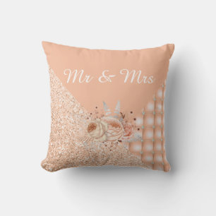 PEACH DIAMOND HEART GLITTER CUSHION RING PILLOW