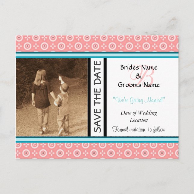 Peach Dot Save The Date Postcard Template (Front)