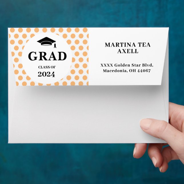 Peach Dots Graduation Return Address Label Envelope (Hand)