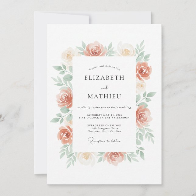 Peach Dreamy Spring Wedding Invitation (Front)