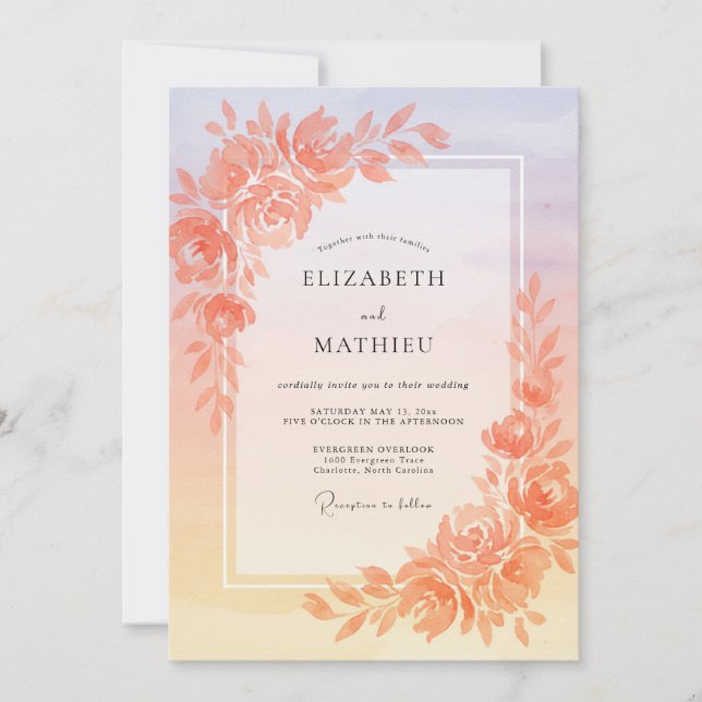Peach Dreamy Sunset Wedding Invitation (Front)